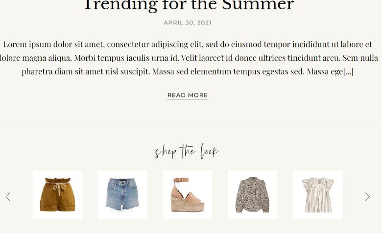 Best feminine wordpress themes - example of affiliate shop the look funtion.